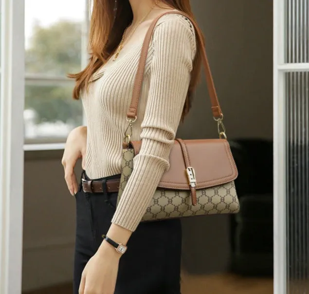 Women Autumn and Winter New Middle-aged Mom Bags Fashionable Large Capacity Genuine Leather Small Square Bags Single Shoulder Crossbody Bags