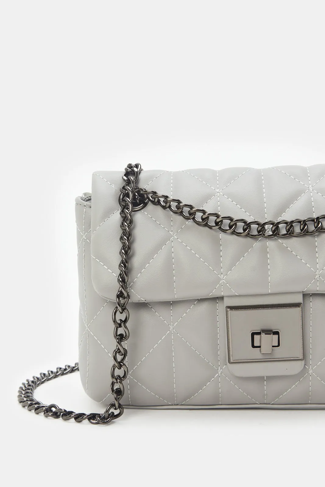 Women Grey Quilted Cross Body Bag