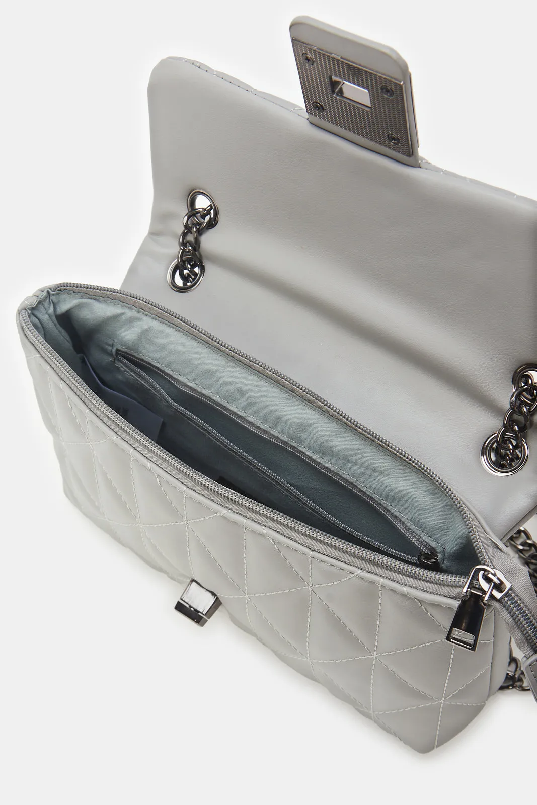 Women Grey Quilted Cross Body Bag