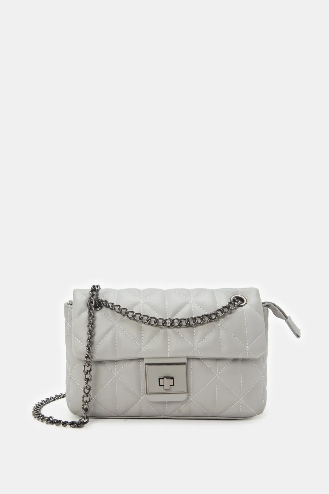 Women Grey Quilted Cross Body Bag