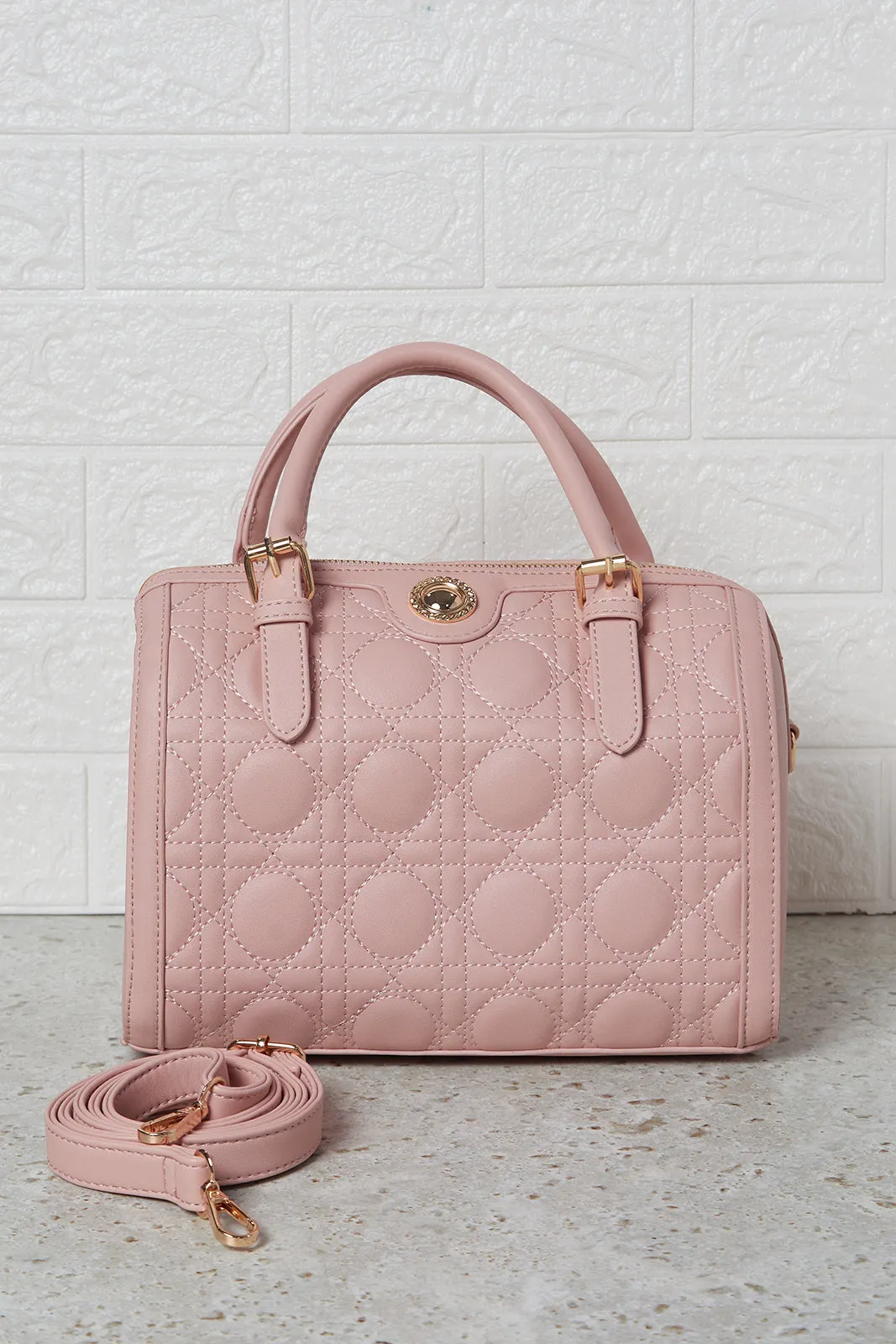 Women Pink Quilted Bollin Bag